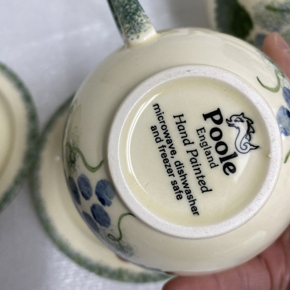 7pc Vintage England Handpaint Poole Pottery Green Vineyard Grape Teapot cup set - Picture 15 of 16